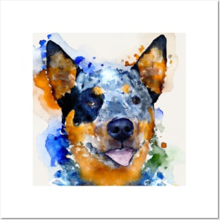 Australian Cattle Watercolor Painting - Dog Lover Gifts Posters and Art